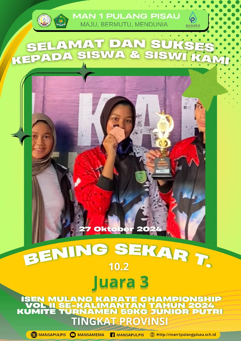 Bening Sekar Tanjung Berhasil Meraih Juara 3 Tingkat Junior Putri 59Kg
